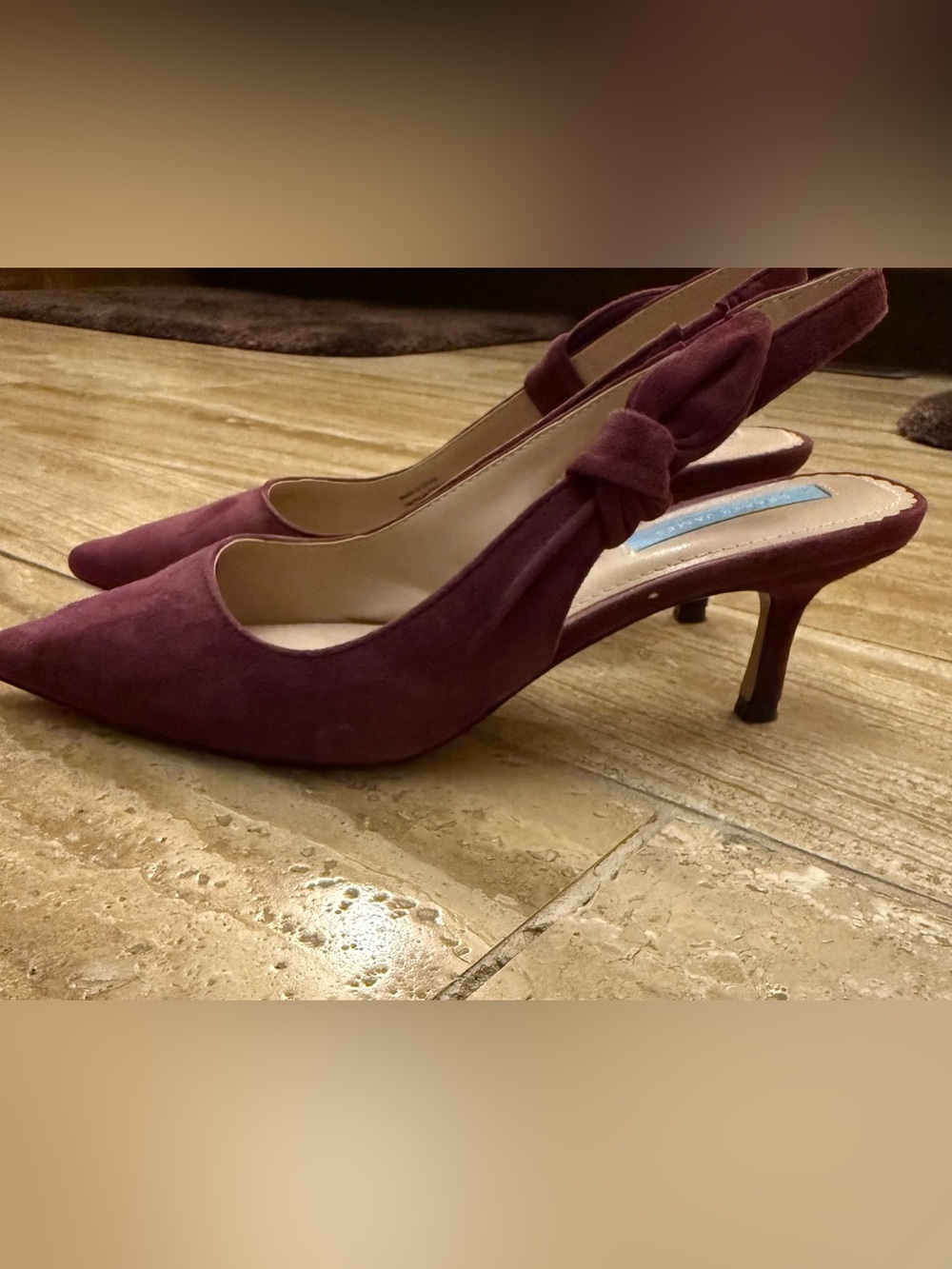 Draper James Burgundy Plum Women's Suede Slingback Pointed-Toe Low Heel sz 9